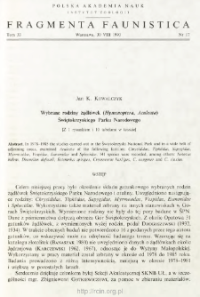 Wybrane rodziny żądł&oacute;wek (Hymenoptera, Aculeata) Świętokrzyskiego Parku Narodowego