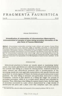 Diversification of communities of Ichneumoninae (Hymenoptera: Ichneumonidae) of canopies of pines during secondary succession of the pine forest of Puszcza Białowieska