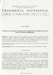 Potworm communities (Enchytraeidae, Oligochaeta) in different types of forest in Puszcza Kampinoska