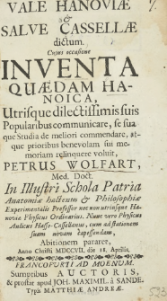 Vale Hanoviae & Salve Cassellae dictum : Cuius occasione Inventa Quaedam Hanoica [...]