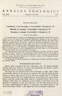 Contribution to the knowledge of Coccinellidae (Coleoptera). Materiały do poznania Coccinellidae (Coleoptera)