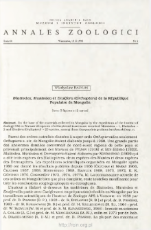 Blattodea, Mantodea et Ensifera (Orthoptera) de la R&eacute;publique Populaire de Mongolie