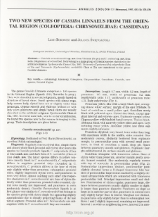 Two new species of Cassida Linnaeus from the Oriental Region (Coleoptera: Chrysomelidae: Cassidinae)