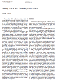 Seventy years of Acta Ornithologica (1933-2003)