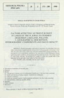 Factors affecting nutrient budget in lakes of the r. Jorka watershed (Masurian Lakeland, Poland). 1, Geographical description, hydrographic components and man's impact