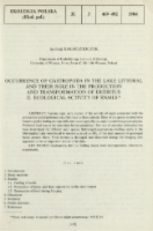 Occurrence of Gastropoda in the lake littoral and their role in the production and transformation of detritus. 2, Ecological activity of snails