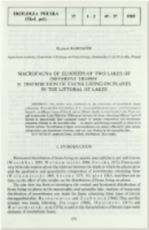 Macrofauna of elodeids of two lakes of different trophy. 2, Distribution of fauna living on plants in the littoral of lakes