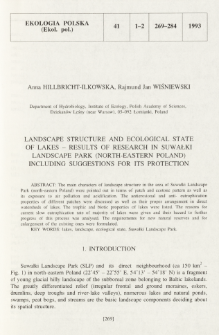 Landscape structure and ecological state of lakes - results of research in Suwałki Landscape Park (north-eastern Poland) including suggestions for its protection