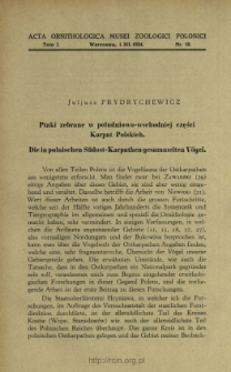 Ptaki zebrane w południowo-wschodniej części Karpat Polskich