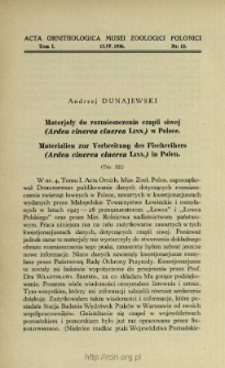 Materjały do rozmieszczenia czapli siwej (Ardea cinerea cinerea Linn.) w Polsce