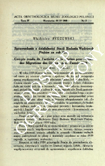 Sprawozdanie z działalności Stacji Badania Wędr&oacute;wek Ptak&oacute;w za rok 1939