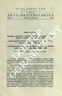Terminy przylot&oacute;w bociana białego, Ciconia ciconia (Linn.) w Polsce w latach 1946-1952