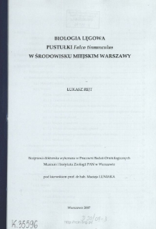 Biologia lęgowa pustułki Falco tinnunculus w środowisku miejskim Warszawy