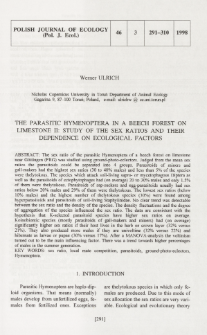 The parasitic Hymenoptera in a beech forest on limestone. 2, Study of the sex ratios and their dependence on ecological factors