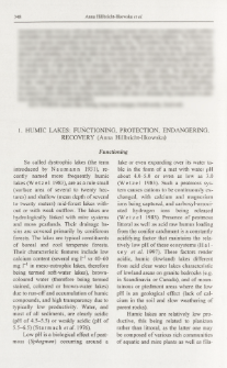 Humic lakes: functioning, protection, endangering, recovery